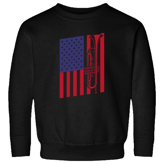 Jazz Music American Flag Trumpet Novelty Drawing Sweatshirts