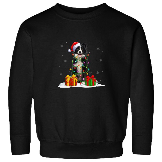 Border Collie Dog Santa Christmas Tree Lights xmass Pajama Sweatshirts