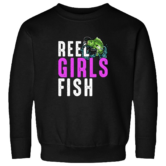 Fishing Reel Girls Fish Bass Fishing Fisherwoman Mom Grandma Fisher Sweatshirts