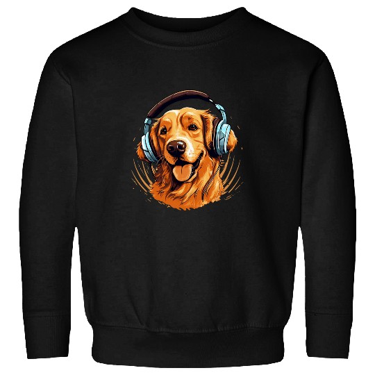 Golden retriever dog with headphones for men women kids Sweatshirts