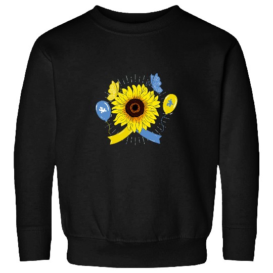 Sunflower Blue Yellow Ribbon Butterfly Down Syndrome Sweatshirts