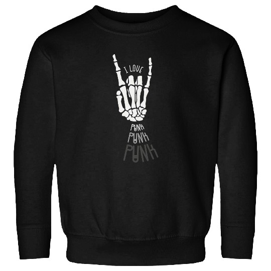 I Love Punk Rock Funny Skeletons Hand Halloween Music Fun Sweatshirts