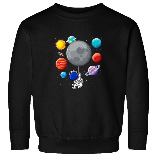Astronaut Holding Planet Balloons SolarSystem Space Kids Sweatshirts