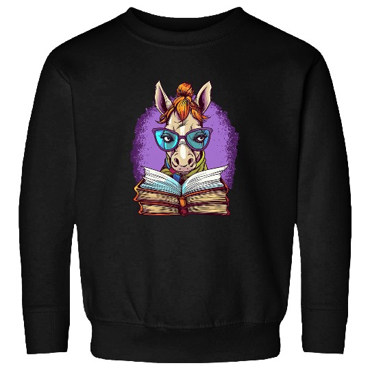 Book Lover Cute Horse Reading Teacher Librarian Women Kids Sweatshirts