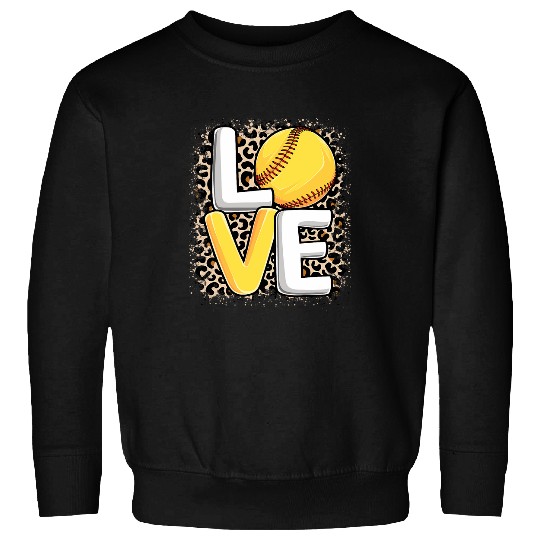 Cute Love Softball Leopard Print Women Girls Softball Lover Sweatshirts
