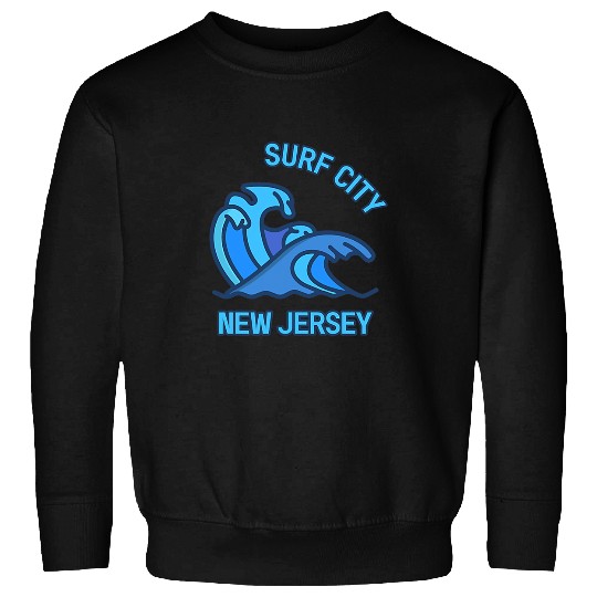 Surf Life Graphic Surf City New Jersey Pocket Wave Souvenir Sweatshirts