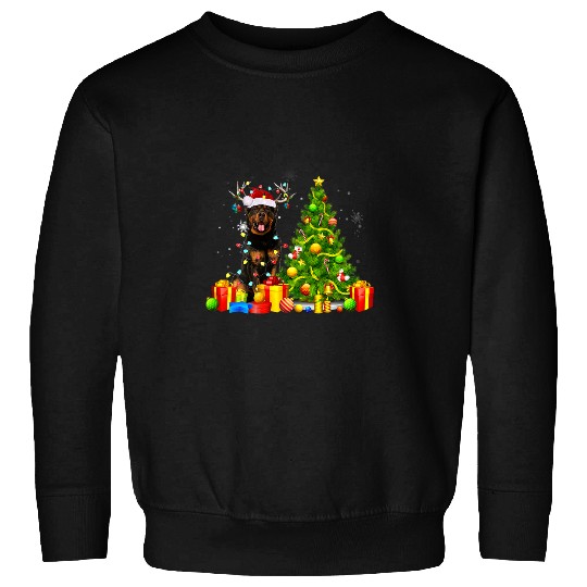 Dog Rottweiler Santa Hat Reindeer Christmas Lights 3 Sweatshirts
