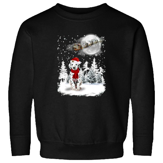 Dalmatian On Snow Christmas Moon Lighting Santa Hat5 Dalmatians Dog Sweatshirts