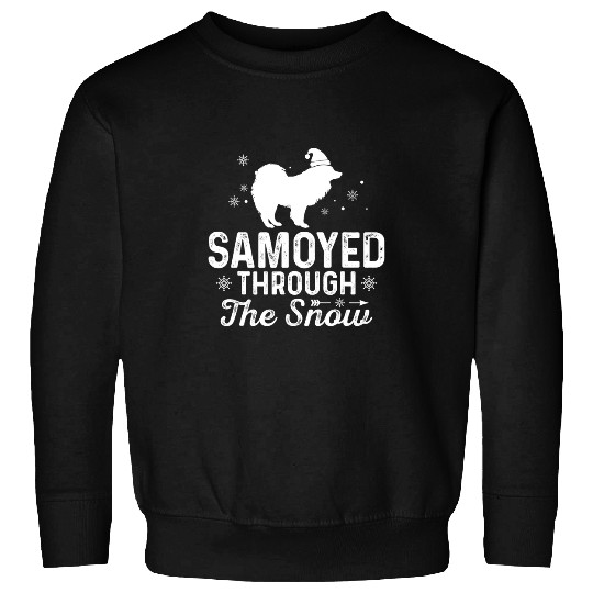 Dog Samoyed through the snow Funny Christmas New Year Dog Sweatshirts