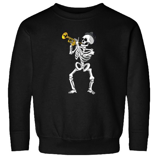 Funny Skeletons Playing Trumpet Gift Cool Bone Brass Player Sweatshirts