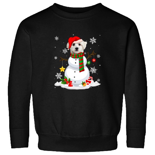 Dog Maltese Funny Snowman Maltese Dog Santa Hat Christmas Sweatshirts