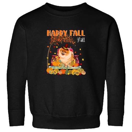 Dog Pomeranian Autumn Fall Pumpkin Truck Mappe Thanksgiving291 Sweatshirts