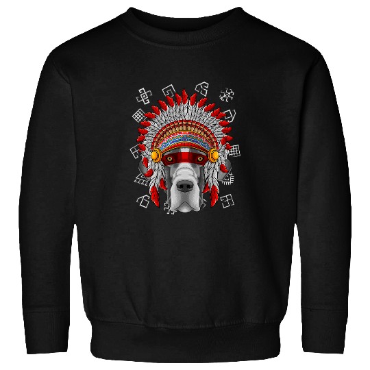Indigenous Great Dane Native American Indian Dog Headdress Sweatshirts