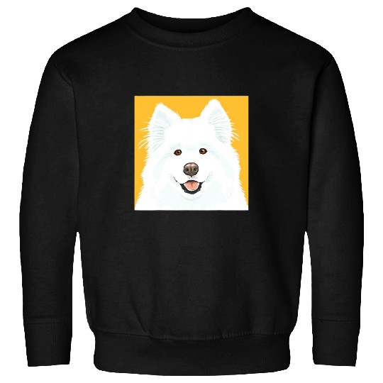 Dog Samoyed Cute White Samoyed Dog Puppy Yellow Background Sweatshirts