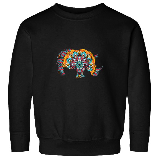Lacrosse Gift Mandala Rhinoceros Geometric Pattern Art Mandala Animal Sweatshirts