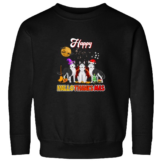 Dog Husky Happy Hallothanksmas Halloween Thanksgiving xmass 84 Sweatshirts