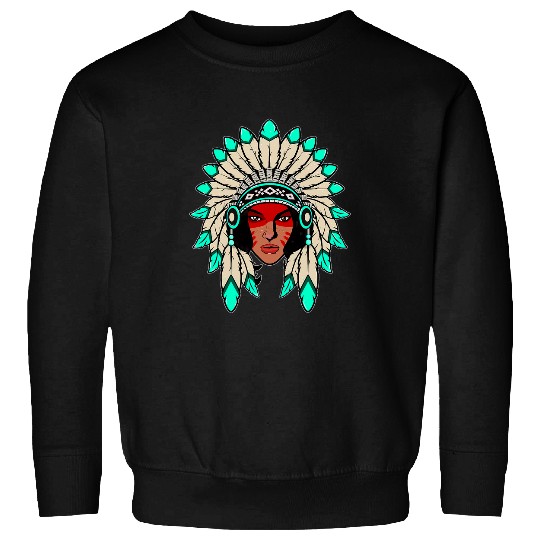 Indian Native American Warrior Woman With Headdress Sweatshirts