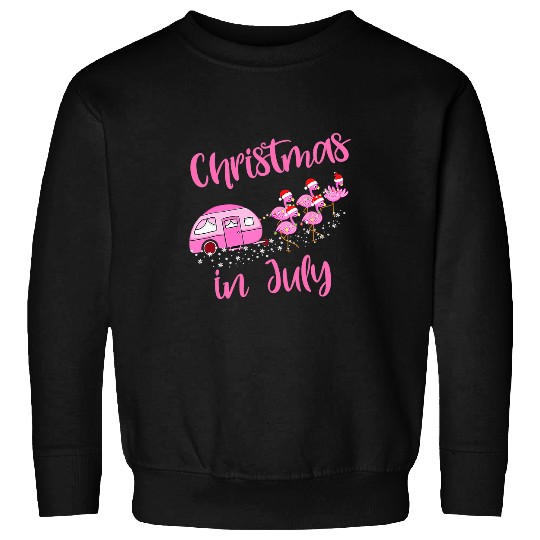 Camping Trailer Car Flamingo Santa Christmas In July Funny Sweatshirts