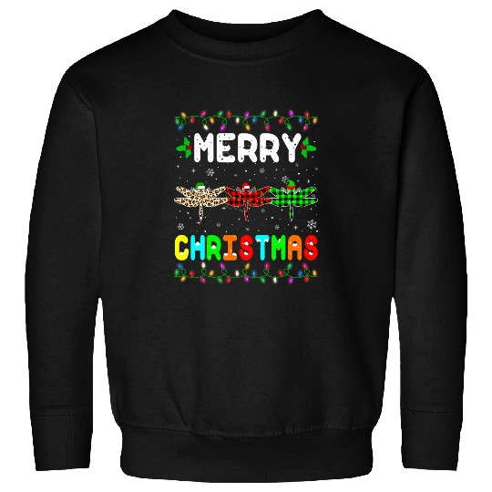 Merry Christmas Dragonfly Santa Elf xmass Leopard Plaid Sweatshirts