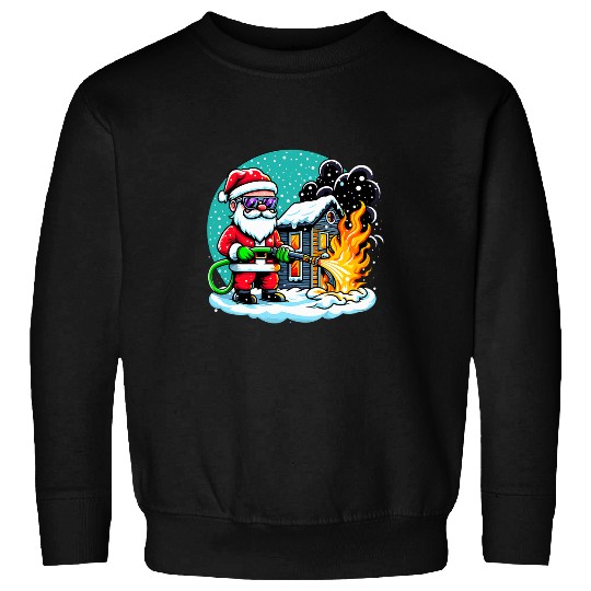 Funny Santa as a Firefighter Putting out a Fires in a house 2 Sweatshirts