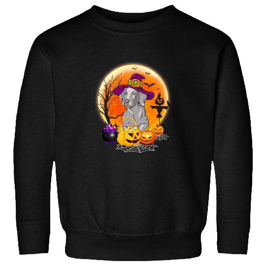 Halloween Weimaraner Dog Moon With Pumpkin Funny Gifts Women 611 Sweatshirts