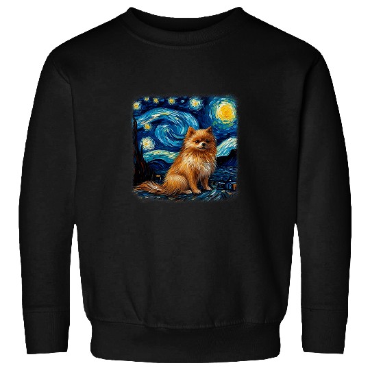Dog in starry night van gogh Pomeranian 1 Sweatshirts