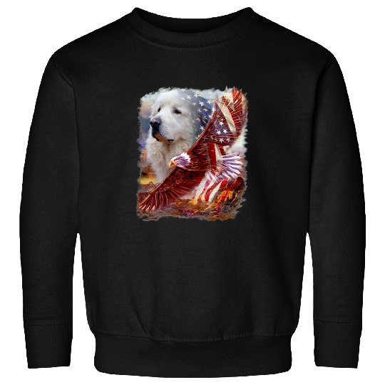 Great Pyrenees Dog Eagle American Flag 4th July Independence Sweatshirts