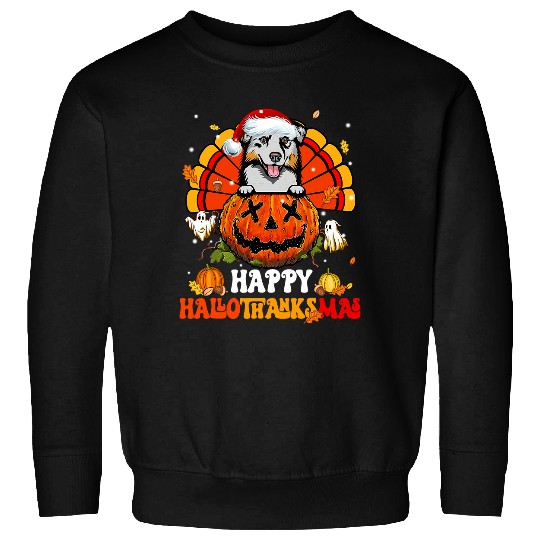 Dog Australian Shepherd Happy Hallothanksmas Halloween 206 Sweatshirts