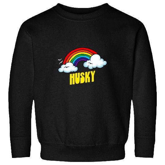 Dog Husky Cute Funny Sarcastic Retro Vintage 80s Rainbow Sweatshirts