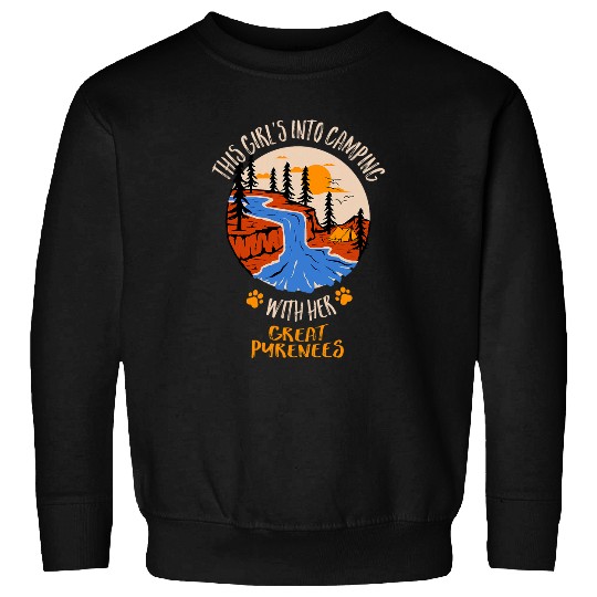Girls Into Camping with Her Great Pyrenees Dog Lover Sweatshirts