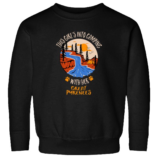 Girls Into Camping with Her Great Pyrenees Dog Lover Sweatshirts