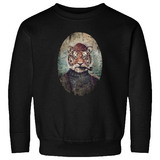 Classic Sailor Tiger with pipess Cartoon Graphic cottagecore Sweatshirts