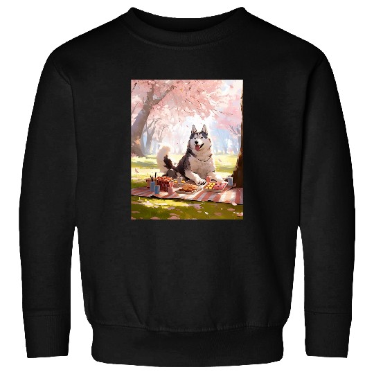 Husky Cherry Blossom Funny Dog Picnic Sweatshirts