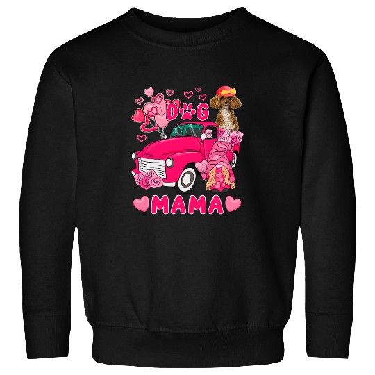 Dog Mama Cute Poodle On Pickup With Hearts Gnome Floral Sweatshirts