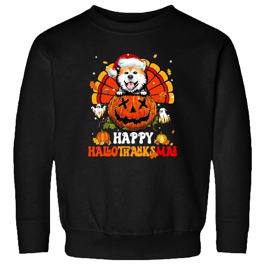 Dog Akita Happy Hallothanksmas Halloween Thanksgiving 209 Sweatshirts