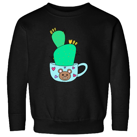 Green Cactus With Yellow Flowers In Cute Bear Mug Sweatshirts