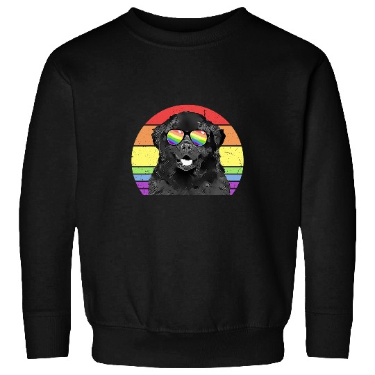 LGBTQ Newfoundland Dog Retro Rainbow Love Pride Sweatshirts