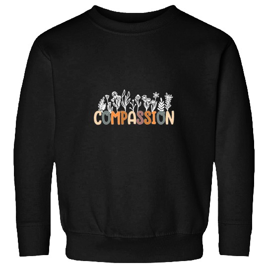 Compassion Line Art Wildflowers Trendy Empathy Floral Boho Sweatshirts