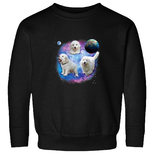 Great Pyrenees Puppies Flying in Space Funny Great Pyrenees Sweatshirts