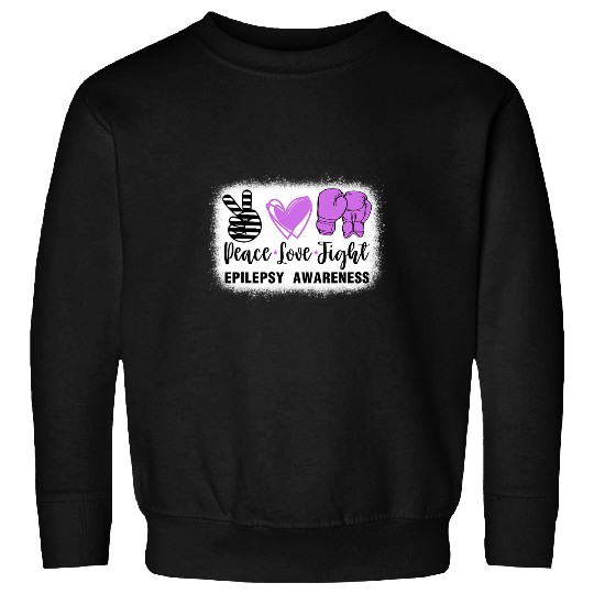 Epilepsy Awareness Peace Love Fight Bleached Purple Sweatshirts