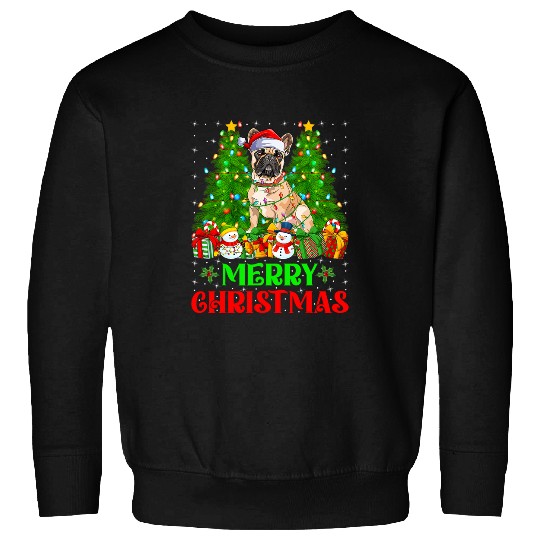 Bulldog Christmas Tree Lights Dog Holiday Santa Bulldog Xmas Sweatshirts