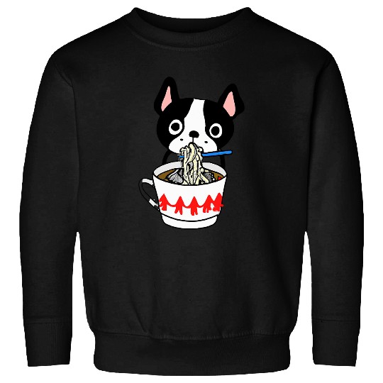 Cute Kawaii Boston Terrier Eating Noodles with Chipsticks Sweatshirts