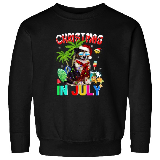 Cute Border Collie in Santa Hat Sunglasses Christmas In July Sweatshirts