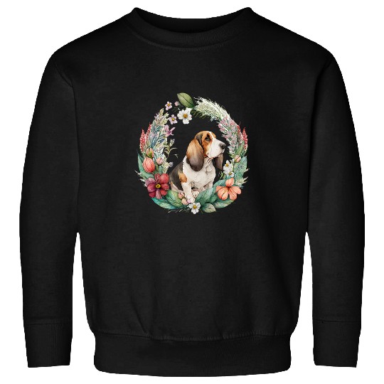 Cute Flower summer Floral Basset Hound Sweatshirts