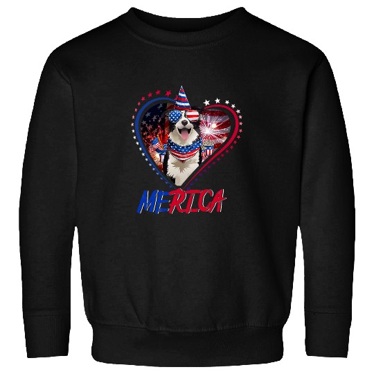 Cute Merica Border Collie USA Flag Sunglasses 4th Of July Sweatshirts
