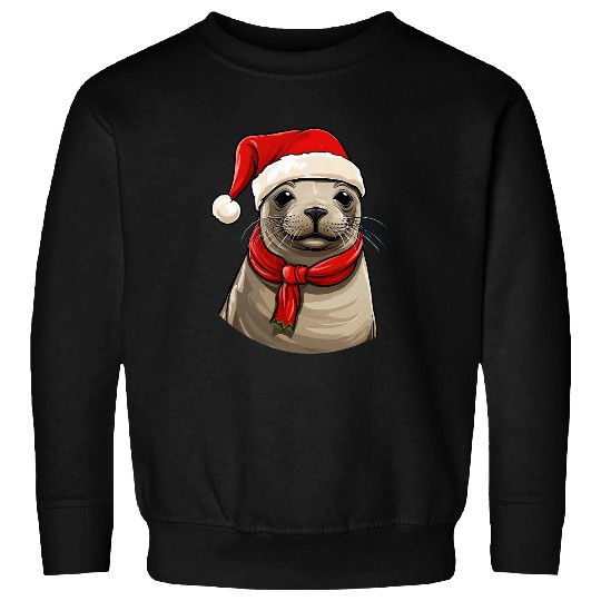 Cute Mediterranean Monk Seals Wearing Santa Hat Funny Animal Sweatshirts