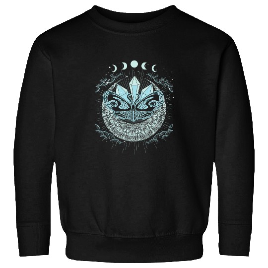 Pagan Occult Crystals Moth Moon Phases Wiccan Crescent Moon Sweatshirts