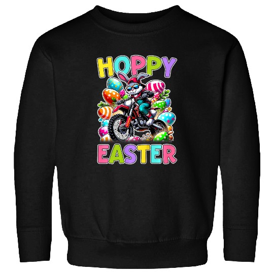 Kids Hoppy Easter Motorcycle Kids Funny Easter Egg Hunt Dirt Bike Sweatshirts