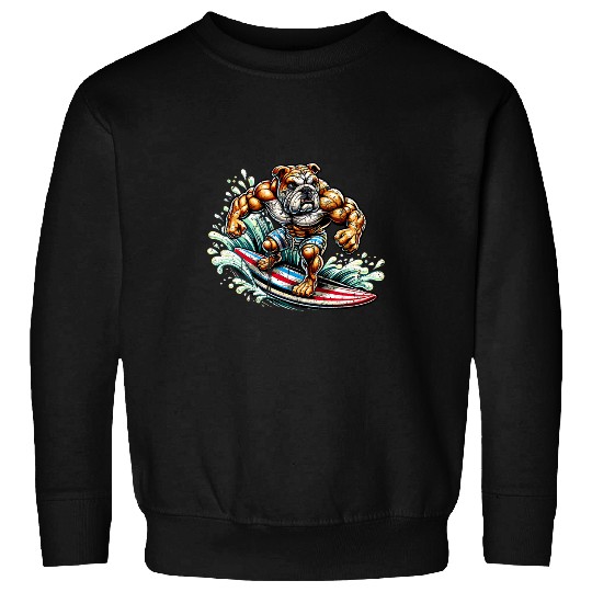 Cool Bulldog Surfing Funny Dog Surfing Gifts For Dog Lovers Sweatshirts