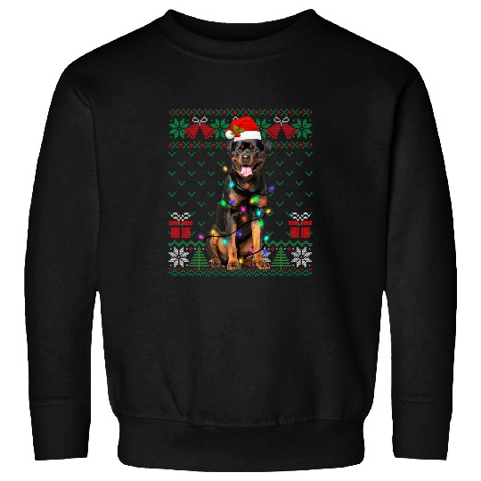 Cute Rottweiler Dog Santa Hat Ugly Sweater xmass Lights Sweatshirts